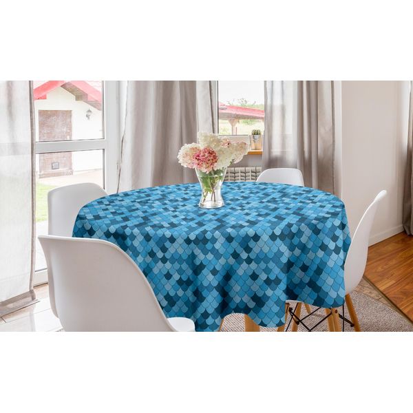 Abakuhaus Tovaglia Geometrica Rotonda, Forma Ispirata Al Pesce, Tovaglia Circolare Per Sala Da Pranzo E Decorazione Della Cucina, 150 Cm, Azzurro Cielo-image