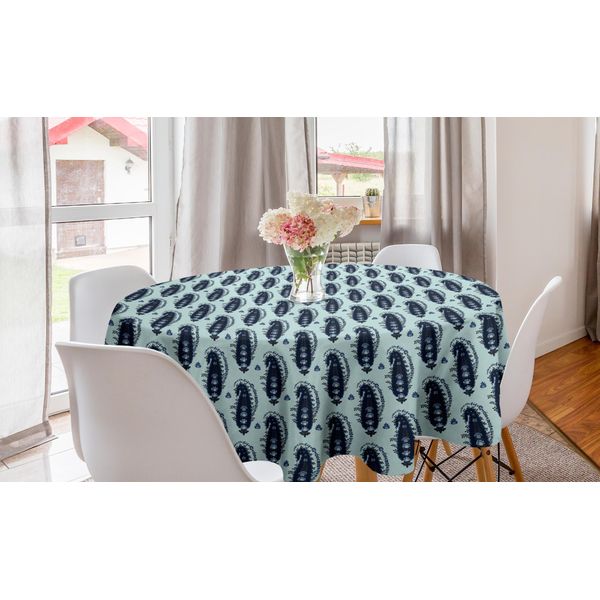 Abakuhaus Tovaglia Rotonda Orientale, Motivo Floreale Arabesco, Tovaglia Circolare Per Sala Da Pranzo, Decorazione Cucina, 150 Cm, Verde Menta E Indaco-image