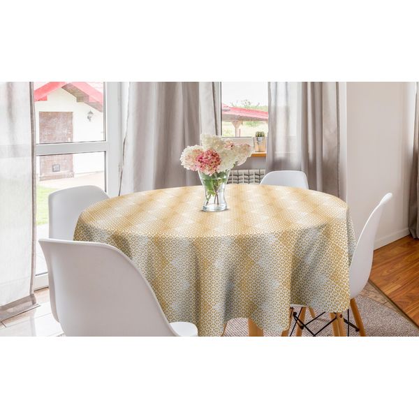 Abakuhaus Tovaglia Geometrica Rotonda, Effetto Mezzitoni Rombi, Tovaglia Circolare Per Sala Da Pranzo, Decorazione Cucina, 150 Cm, Senape Scuro Bianco-image