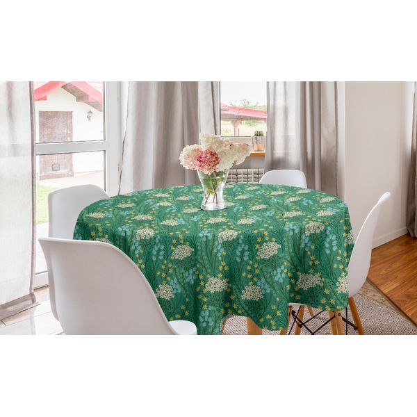Abakuhaus Tovaglia Rotonda Con Motivi Floreali, Foglie In Fiore E Petali, Tovaglia Circolare Per Sala Da Pranzo E Cucina, 150 Cm, Multicolore-image