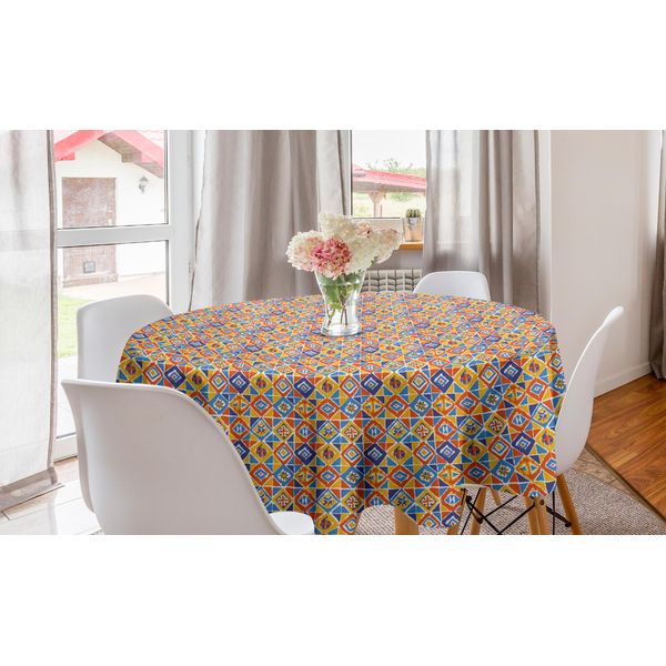 Abakuhaus Tovaglia Geometrica Rotonda, Patchwork Tribale A Quadrati, Tovaglia Circolare Per Sala Da Pranzo, Decorazione Cucina, 150 Cm, Multicolore-image