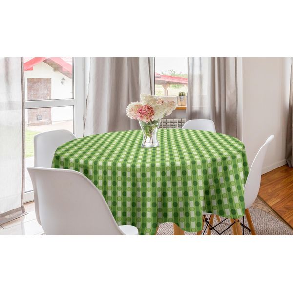 Abakuhaus Tovaglia Rotonda Astratta, Sfondo Con Cerchi Retrò, Tovaglia Circolare Per Sala Da Pranzo, Decorazione Per Cucina, 150 Cm, Verde Lime Verde Felce-image