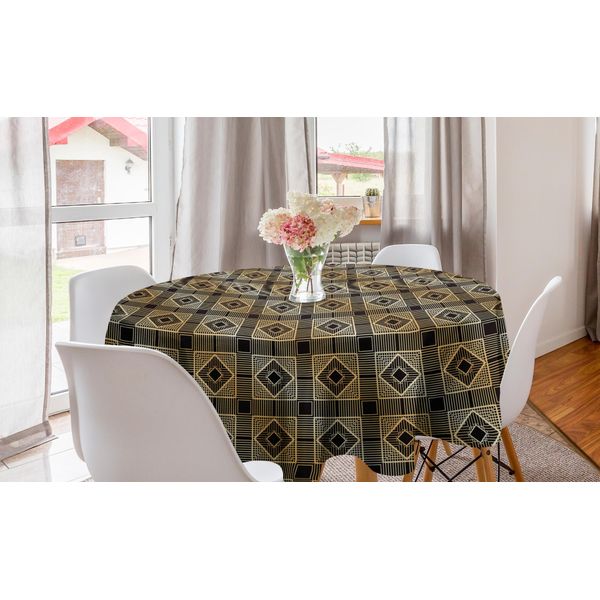 Abakuhaus Tovaglia Rotonda Art DéCo, Merletti A Rombi, Tovaglia Circolare Per Sala Da Pranzo, Decorazione Cucina, 150 Cm, Marrone Scuro Sabbia-image
