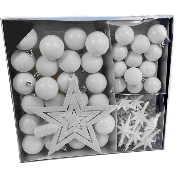 Set 45 Pezzi Di Decorazioni Per Albero Di Natale In Plastica - Bianco - Decorazioni Natalizie Infrangibili - Ornamenti Per Albero Di Natale-image