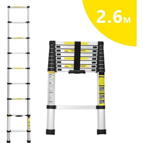 Tolletour 2,6 M Scala Singola Scala Telescopica Scala A Gradini In Alluminio Scala Multifunzione Scala Pieghevole Scala In Alluminio-image