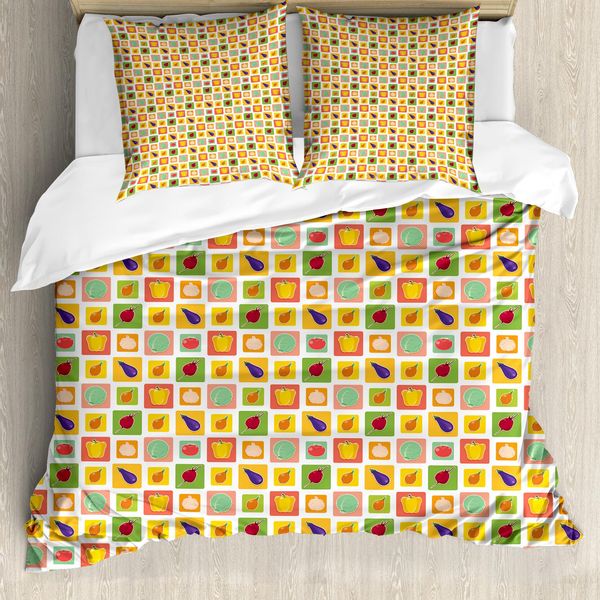 Abakuhaus Set Copripiumino Per Letti Singoli, Alimenti In Vivid Squares, Antiacaro, Adatto A Chi Soffre Di Allergie, Con Federa, 200 Cm X 200 Cm - 80 X 80 Cm, Multicolore-image