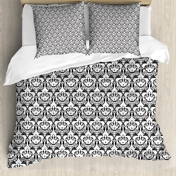Abakuhaus Set Copripiumino Antico Per Letti Singoli, Classico Stile Barocco, Antiacaro E Anallergico, Con Federa, 155 Cm X 220 Cm - 80 X 80 Cm, Grigio Antracite E Bianco-image