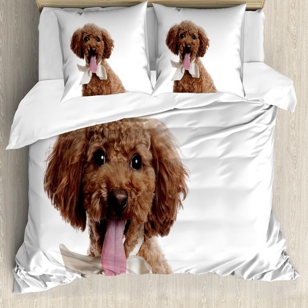 Abakuhaus Set Copripiumino Per Letto Singolo, Cucciolo Con Papillon, Antiacaro, Adatto A Chi Soffre Di Allergie, Con Federa, 200 Cm X 200 Cm - 80 X 80 Cm, Grigio Rosa Perlato-image