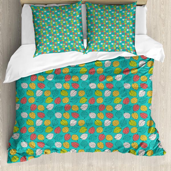Abakuhaus Set Copripiumino Per Letti Singoli, Motivo Colorato Foglie, Antiacaro, Adatto A Chi Soffre Di Allergie, Con Federa, 155 Cm X 220 Cm - 80 X 80 Cm, Multicolore Seafoam Scuro-image