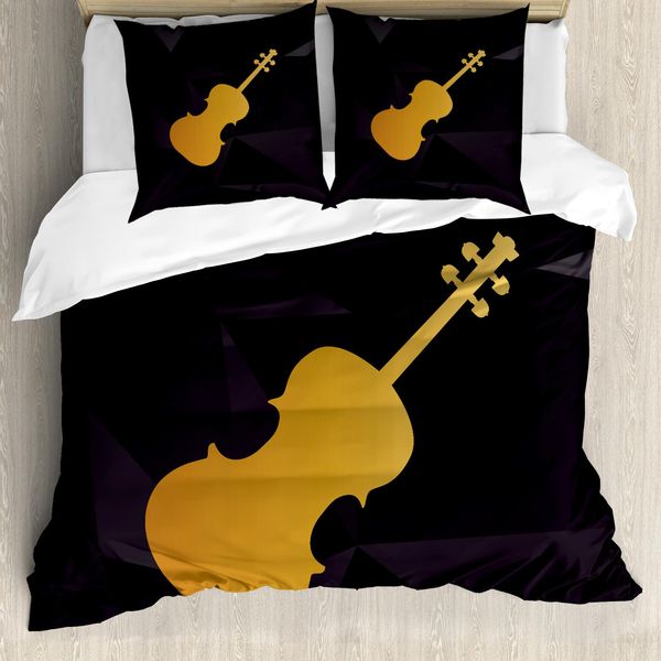 Set Copripiumino Abakuhaus Per Letti Singoli, Silhouette Di Strumento Musicale, Antiacaro, Adatto A Chi Soffre Di Allergie, Con Federa, 200 Cm X 200 Cm - 80 X 80 Cm, Arancione Giallo Scuro-image