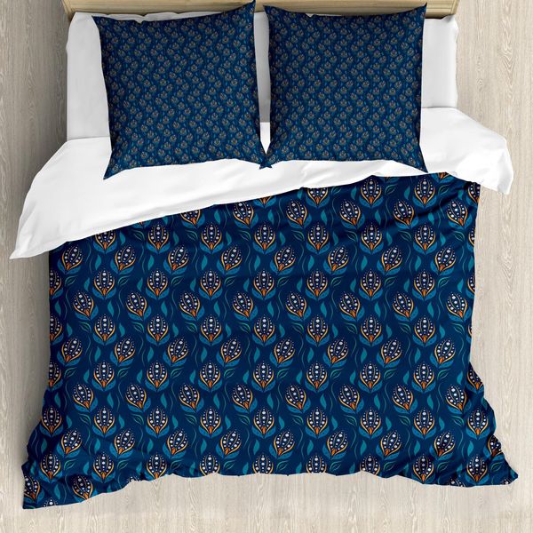 Abakuhaus Set Copripiumino Per Letti Singoli, Petali Orientali, Antiacaro, Adatto A Chi Soffre Di Allergie, Con Federa, 200 Cm X 200 Cm - 80 X 80 Cm, Blu Notte Multicolore-image