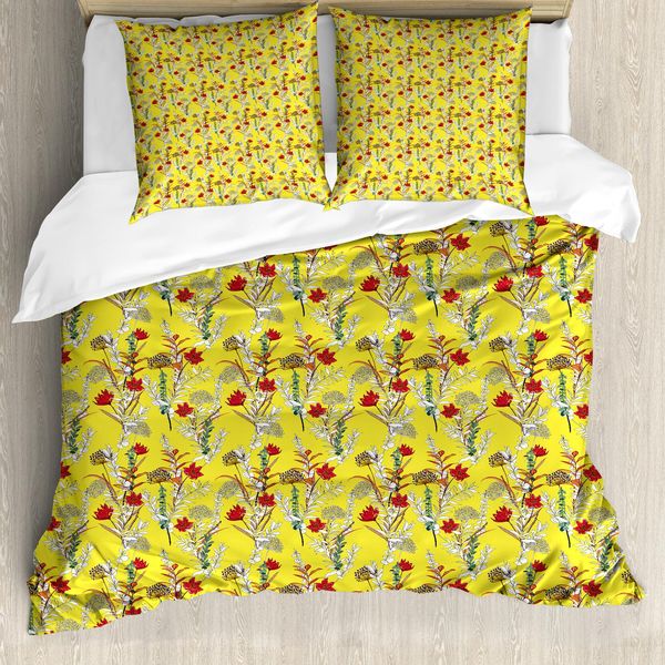 Abakuhaus Set Copripiumino Per Letto Singolo, Motivo Botanico, Antiacaro, Adatto A Chi Soffre Di Allergie, Con Federa, 200 Cm X 200 Cm - 80 X 80 Cm, Giallo E Multicolore-image