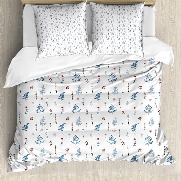 Abakuhaus Set Copripiumino Botanico Per Letti Singoli, Fiori, Erbe Aromatiche, Piante, Antiacaro, Adatto A Chi Soffre Di Allergie, Con Federa, 155 Cm X 220 Cm - 80 X 80 Cm, Blu Ardesia Multicolore-image
