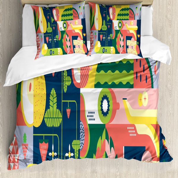 Abakuhaus Set Copripiumino Per Letti Singoli, Abstract Modern Food, Antiacaro, Adatto A Chi Soffre Di Allergie, Con Federa, 200 Cm X 200 Cm - 80 X 80 Cm, Multicolore-image