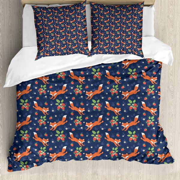 Abakuhaus Set Copripiumino Per Letto Singolo, Con Animali E Fragole, Antiacaro, Adatto A Chi Soffre Di Allergie, Con Federa, 200 Cm X 200 Cm - 80 X 80 Cm, Lavanda Scuro Multicolore-image