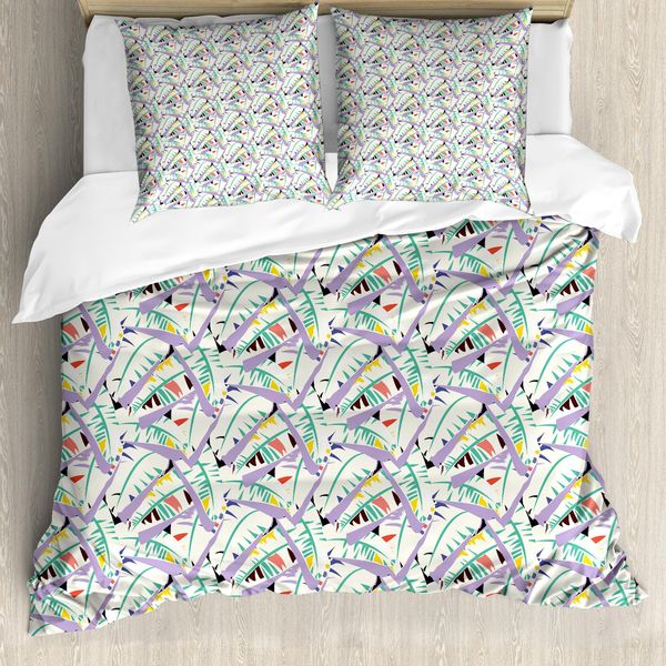 Abakuhaus Set Copripiumino Hawaii Per Letti Singoli, Foglie Di Banano Astratte, Antiacaro, Adatto A Chi Soffre Di Allergie, Con Federa, 155 Cm X 220 Cm - 80 X 80 Cm, Multicolore-image