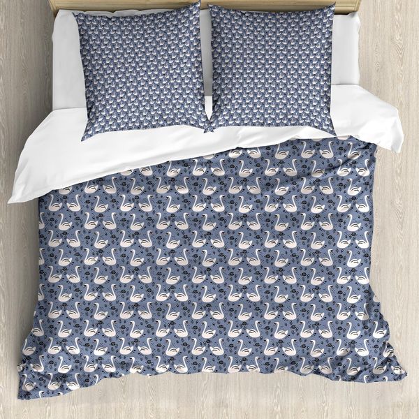 Abakuhaus Set Copripiumino Swans Per Letti Singoli, Sensibile Animale Marino Lotus, Antiacaro Adatto A Chi Soffre Di Allergie Con Federa, 155 Cm X 220 Cm - 80 X 80 Cm, Ceil Blu Polvere-image
