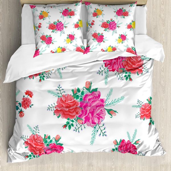 Abakuhaus Set Copripiumino Rosa Con Fiori Per Letti Singoli, Spring Love Art, Antiacaro, Adatto A Chi Soffre Di Allergie, Con Federa, 155 Cm X 220 Cm - 80 X 80 Cm, Multicolore-image