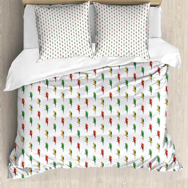 Abakuhaus Set Copripiumino Per Letti Singoli, Pappagalli Esotici In Tonalità Vivaci, Antiacaro, Adatto A Chi Soffre Di Allergie, Con Federa, 155 Cm X 220 Cm - 80 X 80 Cm, Multicolore-image