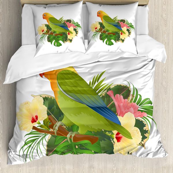 Abakuhaus Set Copripiumino Tropicale Per Letti Singoli, Esotico Agapornis Parrot, Antiacaro, Adatto A Chi Soffre Di Allergie, Con Federa, 155 Cm X 220 Cm - 80 X 80 Cm, Multicolore-image