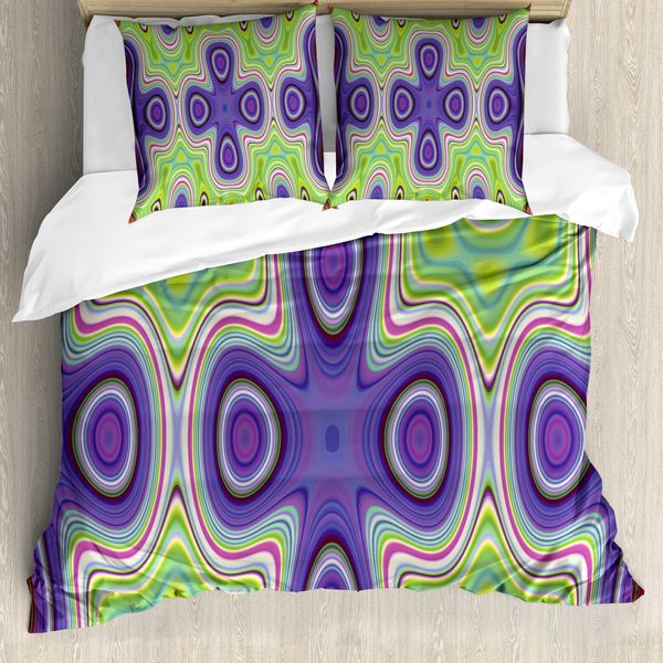 Abakuhaus Set Copripiumino Artistico Astratto Per Letti Singoli, Motivo Ipnotico, Antiacaro, Adatto A Chi Soffre Di Allergie, Con Federa, 155 Cm X 220 Cm - 80 X 80 Cm, Multicolore-image