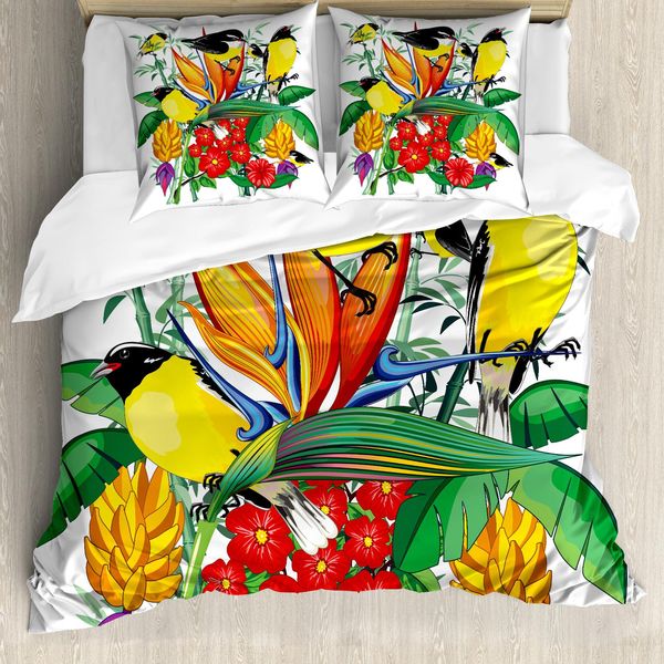 Abakuhaus Set Copripiumino Esotico Per Letti Singoli, Fiori E Uccelli, Antiacaro, Adatto A Chi Soffre Di Allergie, Con Federa, 155 Cm X 220 Cm - 80 X 80 Cm, Multicolore-image