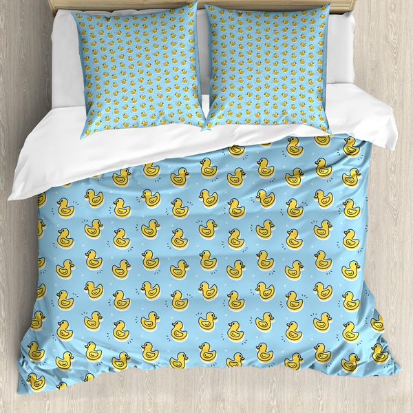 Abakuhaus Set Copripiumino Per Letto Singolo Yellow Bird, Motivo Papere Giocattolo, Antiacaro, Adatto A Chi Soffre Di Allergie, Con Federa, 200 Cm X 200 Cm - 80 X 80 Cm, Pale Sky Blue Senf-image
