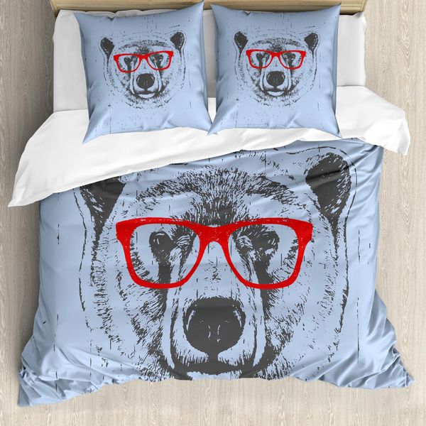 Abakuhaus Set Copripiumino Hipster Per Letti Singoli, Bizzarro Grunge Orso Polare, Antiacaro Adatto A Chi Soffre Di Allergie Con Federa, 200 Cm X 200 Cm - 80 X 80 Cm, Ceil Blu Vermilion-image