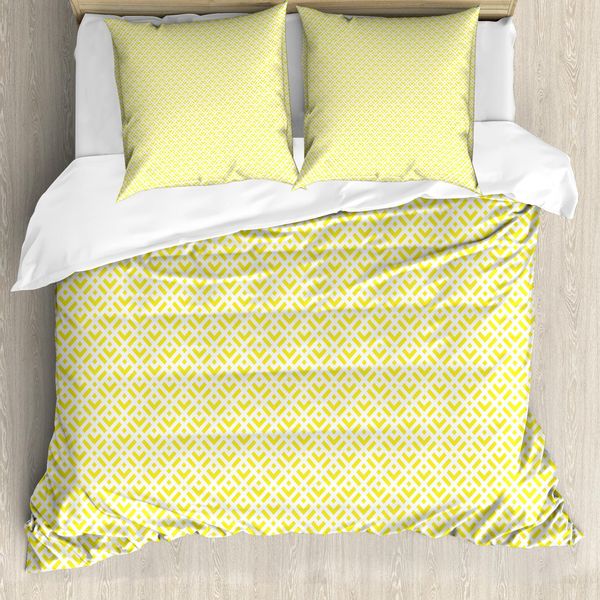 Abakuhaus Set Copripiumino Geometrico Per Letti Singoli, Quadrati Gialli E Motivi, Antiacaro, Adatto A Chi Soffre Di Allergie, Con Federa, 155 Cm X 220 Cm - 80 X 80 Cm, Giallo E Bianco-image