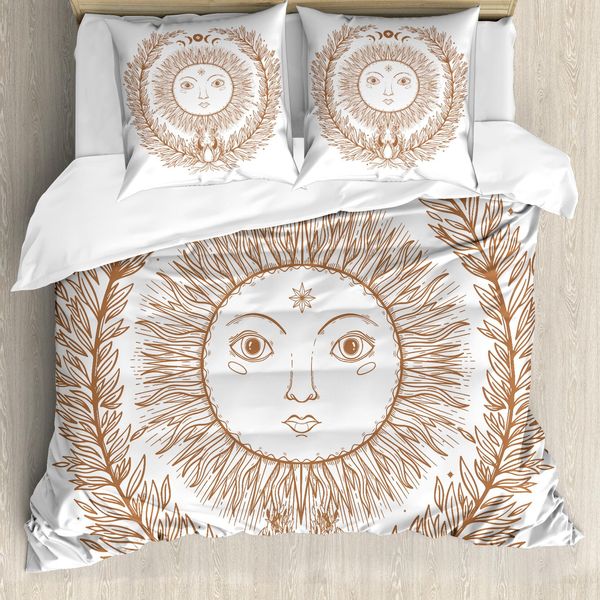 Abakuhaus Set Copripiumino Alchimie Per Letti Singoli, Mystic Sun Con Fili, Antiacaro, Adatto A Chi Soffre Di Allergie, Con Federa, 155 Cm X 220 Cm - 80 X 80 Cm, Pale Zimt Bianco-image