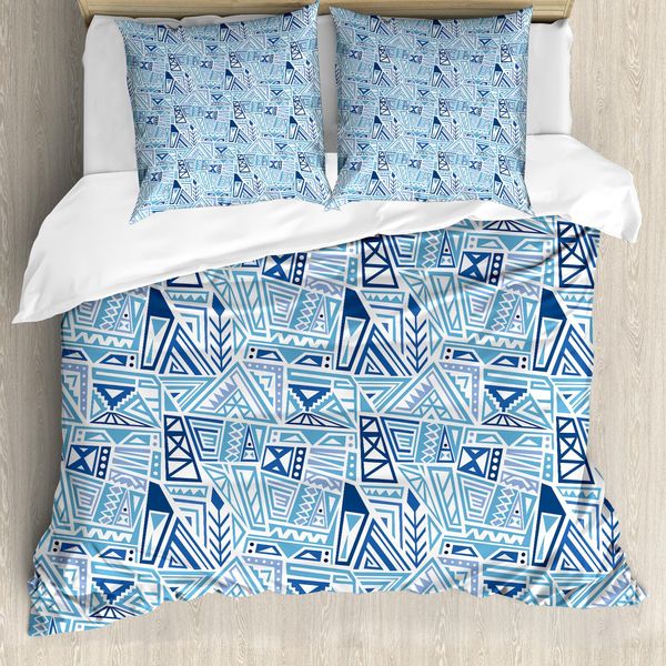Abakuhaus Set Copripiumino Boho Per Letti Singoli, Motivo Jumble, Antiacaro, Adatto A Chi Soffre Di Allergie, Con Federa, 155 Cm X 220 Cm - 80 X 80 Cm, Blu Cielo Scuro Ceil Blau-image