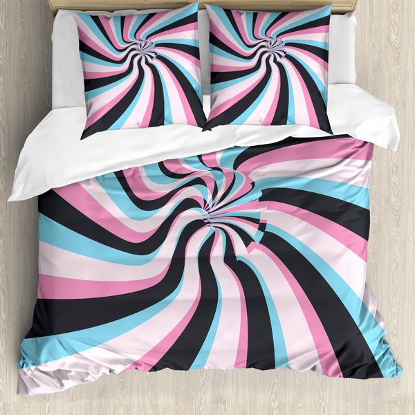 Abakuhaus Set Copripiumino Astratto Surreale Per Letti Singoli, Spirale Distorta, Antiacaro, Adatto A Chi Soffre Di Allergie, Con Federa, 155 Cm X 220 Cm - 80 X 80 Cm, Multicolore-image