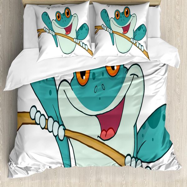 Abakuhaus Set Copripiumino Per Letti Singoli Con Motivo Rane, Animali Su Un Ramo, Antiacaro, Adatto A Chi Soffre Di Allergie, Con Federa, 155 Cm X 220 Cm - 80 X 80 Cm, Multicolore-image