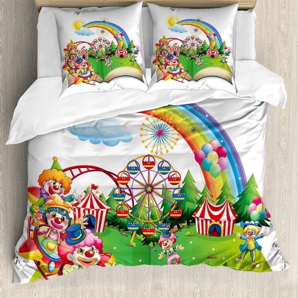 Abakuhaus Set Copripiumino Per Letto Singolo, Arcobaleni E Clown, Antiacaro, Adatto A Chi Soffre Di Allergie, Con Federa, 155 Cm X 220 Cm - 80 X 80 Cm, Multicolore-image