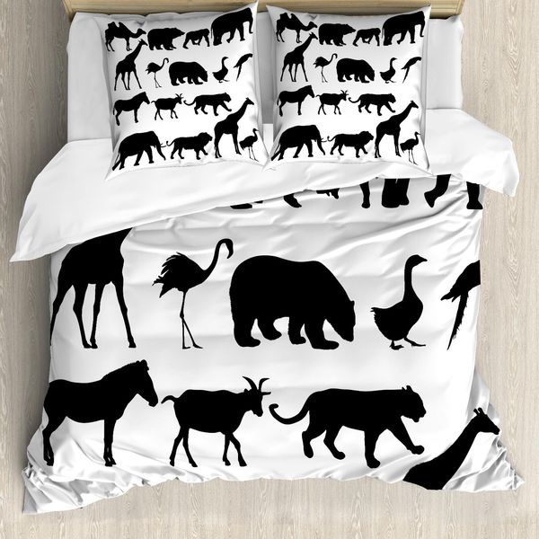 Abakuhaus Set Copripiumino Per Letti Singoli, Motivo Wild Creatures, Antiacaro, Adatto A Chi Soffre Di Allergie, Con Federa, 155 Cm X 220 Cm - 80 X 80 Cm, Grigio Antracite E Bianco-image