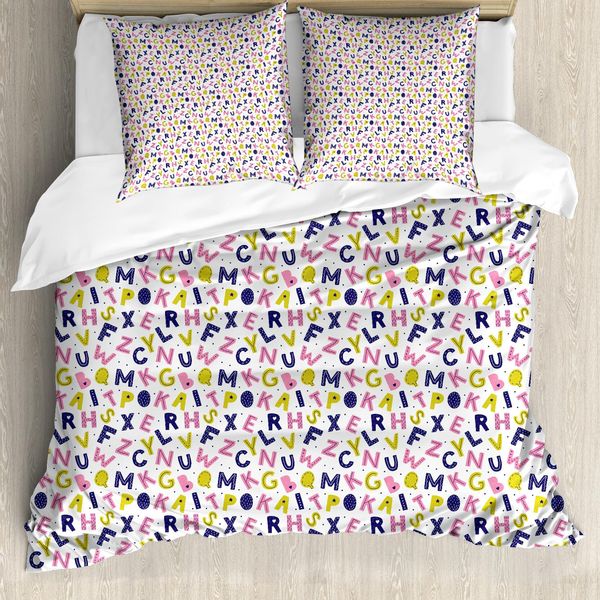 Abakuhaus Set Copripiumino Per Letti Singoli, Motivi Geometrici, Antiacaro, Adatto A Chi Soffre Di Allergie, Con Federa, 155 Cm X 220 Cm - 80 X 80 Cm, Giallo Verde Rosa Pastello-image