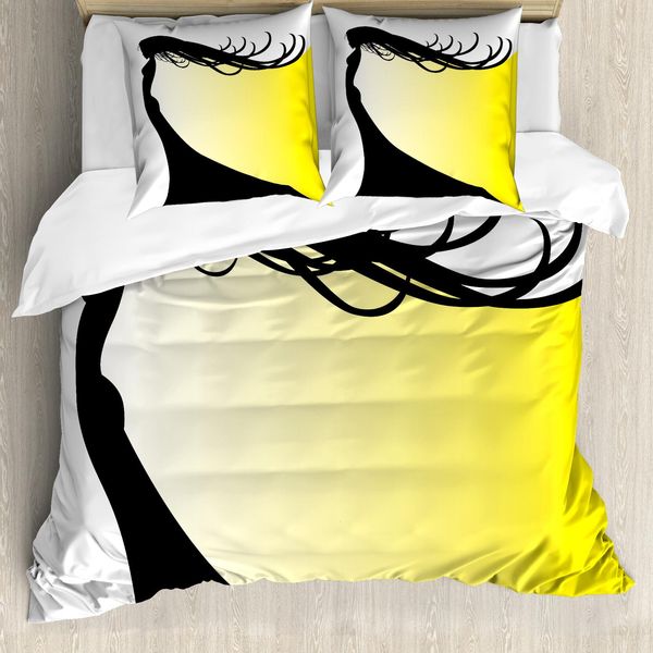 Abakuhaus Set Copripiumino Per Letto Singolo, Donna Con Frusta, Tonalità, Antiacaro, Adatto A Chi Soffre Di Allergie, Con Federa, 155 Cm X 220 Cm - 80 X 80 Cm, Giallo Grigio-image