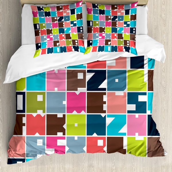 Abakuhaus Set Copripiumino Alphabet Per Letti Singoli, Forma Quadrata, Antiacaro, Adatto A Chi Soffre Di Allergie, Con Federa, 200 Cm X 200 Cm - 80 X 80 Cm, Multicolore-image