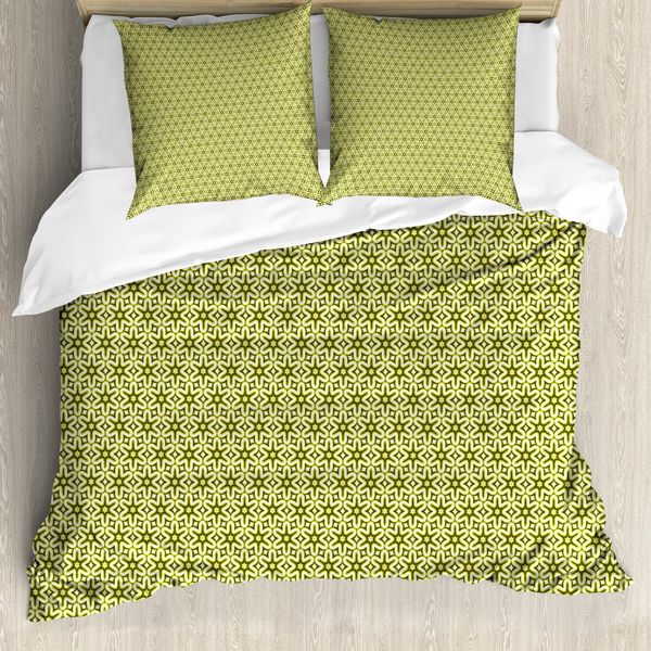 Abakuhaus Set Copripiumino Astratto Per Letti Singoli, Composizioni Floreali Luminose, Antiacaro, Adatto A Chi Soffre Di Allergie, Con Federa, 155 Cm X 220 Cm - 80 X 80 Cm, Verde Marrone Giallo Verde-image
