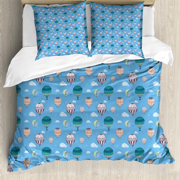 Abakuhaus Set Copripiumino Per Letto Singolo Con Motivo Mongolfiera, Air Transport Kunst, Antiacaro, Adatto A Chi Soffre Di Allergie, Con Federa, 155 Cm X 220 Cm - 80 X 80 Cm, Multicolore-image