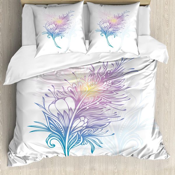 Set Copripiumino Abakuhaus Per Letti Singoli, Bohemian Silhouette Plume, Antiacaro, Adatto A Chi Soffre Di Allergie, Con Federa, 200 Cm X 200 Cm - 80 X 80 Cm, Multicolore-image