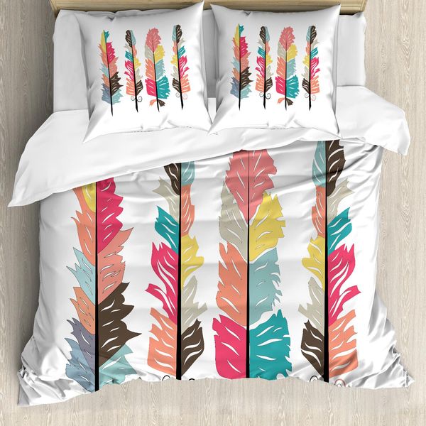 Set Copripiumino Abakuhaus Per Letti Singoli, Tribal Primitive Boho Plume, Antiacaro, Adatto A Chi Soffre Di Allergie, Con Federa, 200 Cm X 200 Cm - 80 X 80 Cm, Multicolore-image