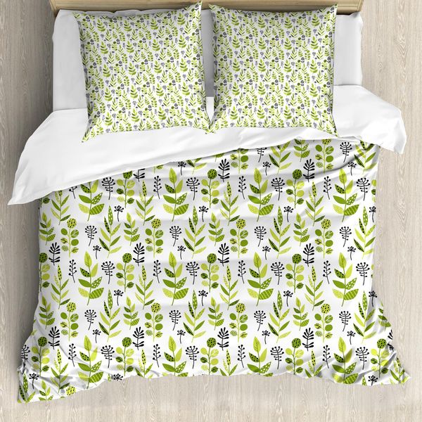 Abakuhaus Set Copripiumino Botanico Per Letti Singoli, Rami Frondosi Ed Erbe Aromatiche, Antiacaro, Adatto A Chi Soffre Di Allergie, Con Federa, 200 Cm X 200 Cm - 80 X 80 Cm, Viola Verde Mela-image