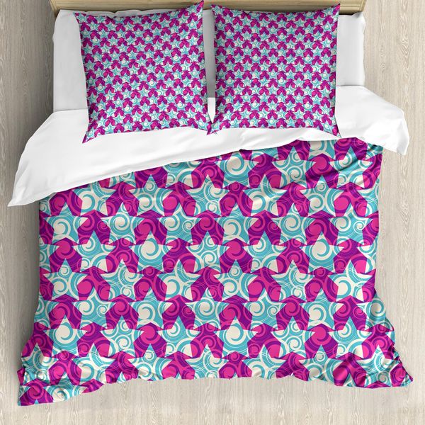 Abakuhaus Set Copripiumino Per Letti Singoli, Motivi Vivaci A Onde Vorticose, Antiacaro E Anallergico, Con Federa, 200 Cm X 200 Cm - 80 X 80 Cm, Magenta Multicolore-image