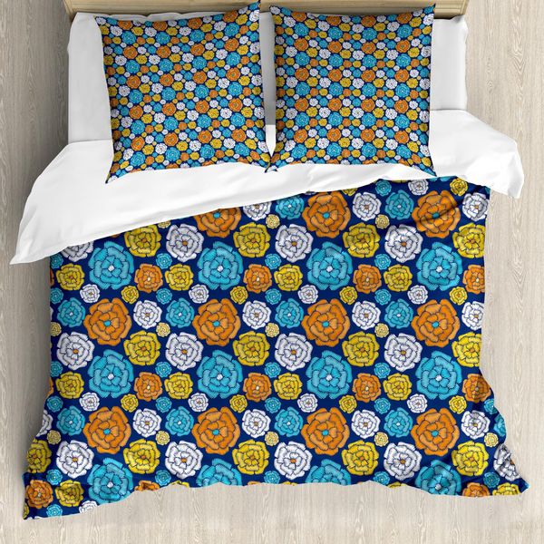 Abakuhaus Set Copripiumino Per Letti Singoli, Motivo Floreale Folcloristico, Antiacaro, Adatto A Chi Soffre Di Allergie, Con Federa, 200 Cm X 200 Cm - 80 X 80 Cm, Blu Notte Multicolore-image