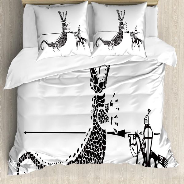Abakuhaus Set Copripiumino Per Letto Singolo, Uomo Coraggioso A Cavallo, Antiacaro, Adatto A Chi Soffre Di Allergie, Con Federa, 200 Cm X 200 Cm - 80 X 80 Cm, Grigio Antracite E Bianco-image