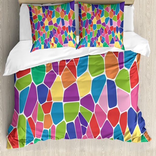 Set Copripiumino Abakuhaus Mosaic Per Letti Singoli, Celle Irregolari Colorate, Antiacaro, Adatto A Chi Soffre Di Allergie, Con Federa, 200 Cm X 200 Cm - 80 X 80 Cm, Multicolore-image