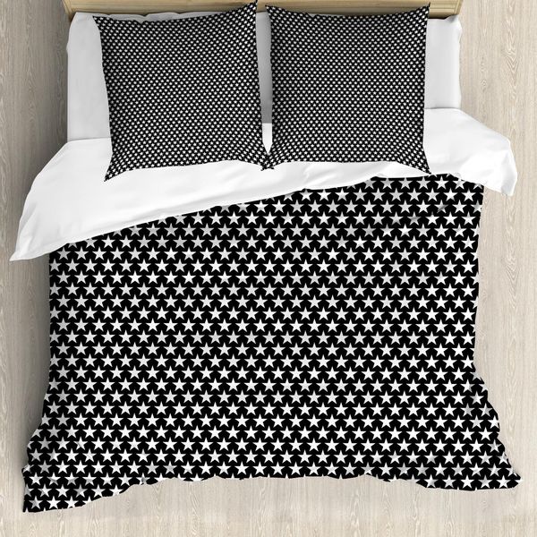 Set Copripiumino Abakuhaus Star Per Letti Singoli, Simbolo Celeste Monocromatico, Antiacaro, Adatto A Chi Soffre Di Allergie, Con Federa, 155 Cm X 220 Cm - 80 X 80 Cm, Grigio Antracite E Bianco-image