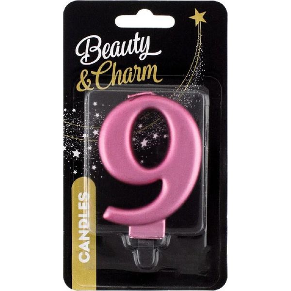 Kerze B & C Ziffer 9, Rosa-Oro Metallizzato 8 Cm-image