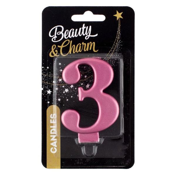 Candela B E C A Tre Cifre, Rosa-Oro Metallizzato 8 Cm-image
